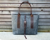Waxed canvas carry all/ shoulderbag with waxed leather handles and strap COLLECTION UNISEX
