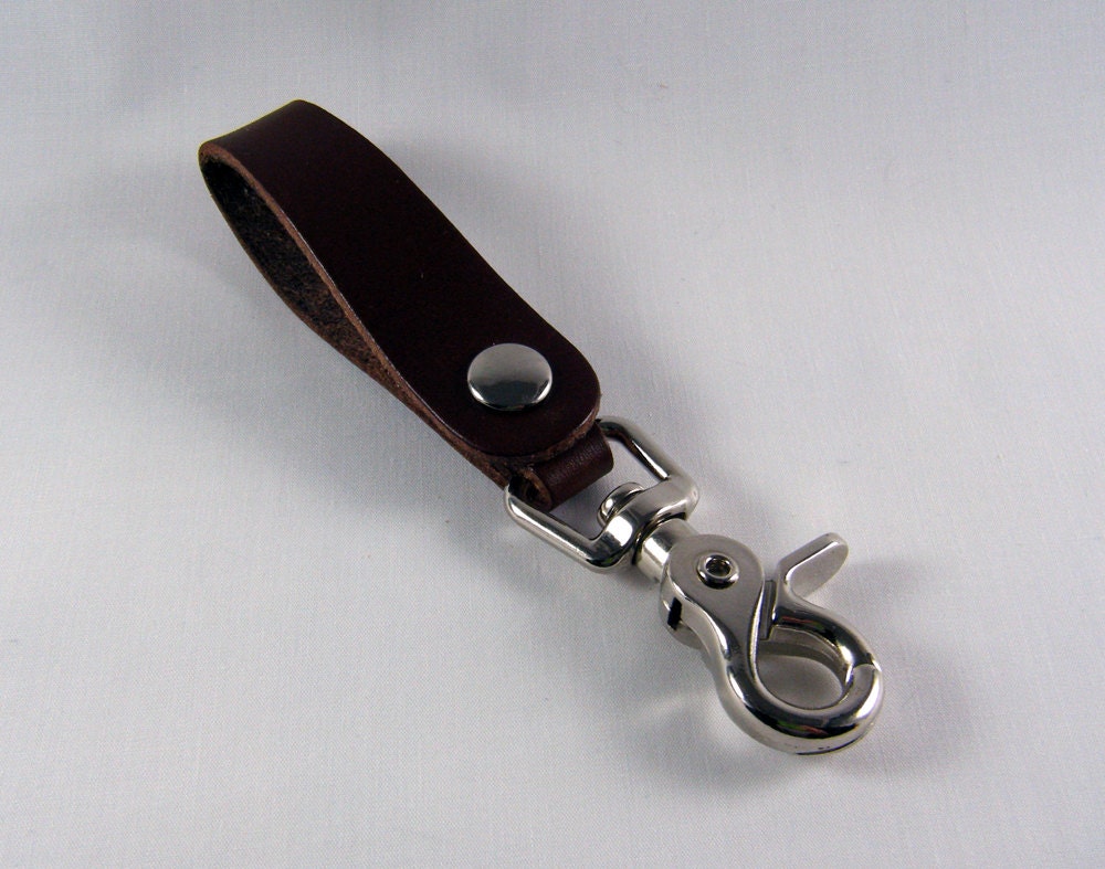 Leather belt loop keychain - Brown - Snap