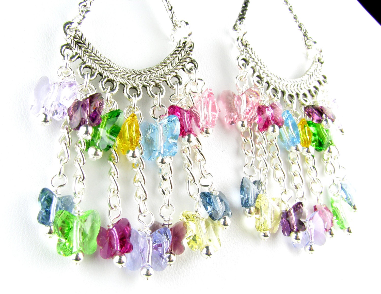 Pastel Crystal Butterfly Chandelier Earrings