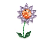 Paper quilling Friendship card - handmade flower violet green yellow
