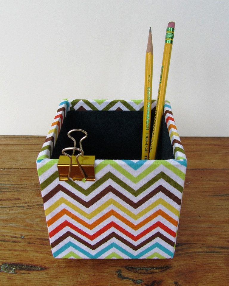 Fabric Wrapped Pencil Cup / Pencil Box, Craft Organizer for the Office, Studio, or Dorm