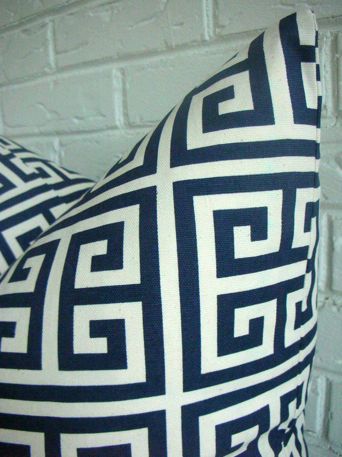 Navy Greek Key Decorative Pillow Cover -  Nautical Throw PIllow - Modern Classic - Hollywood Regency - Blue Ivory