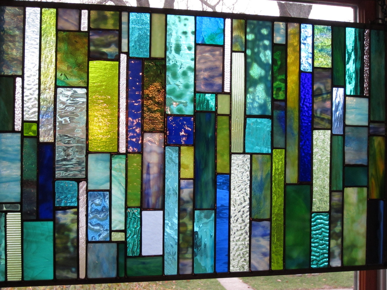 Stained Glass Window Sea Glass Ocean blues and greens Custom Made