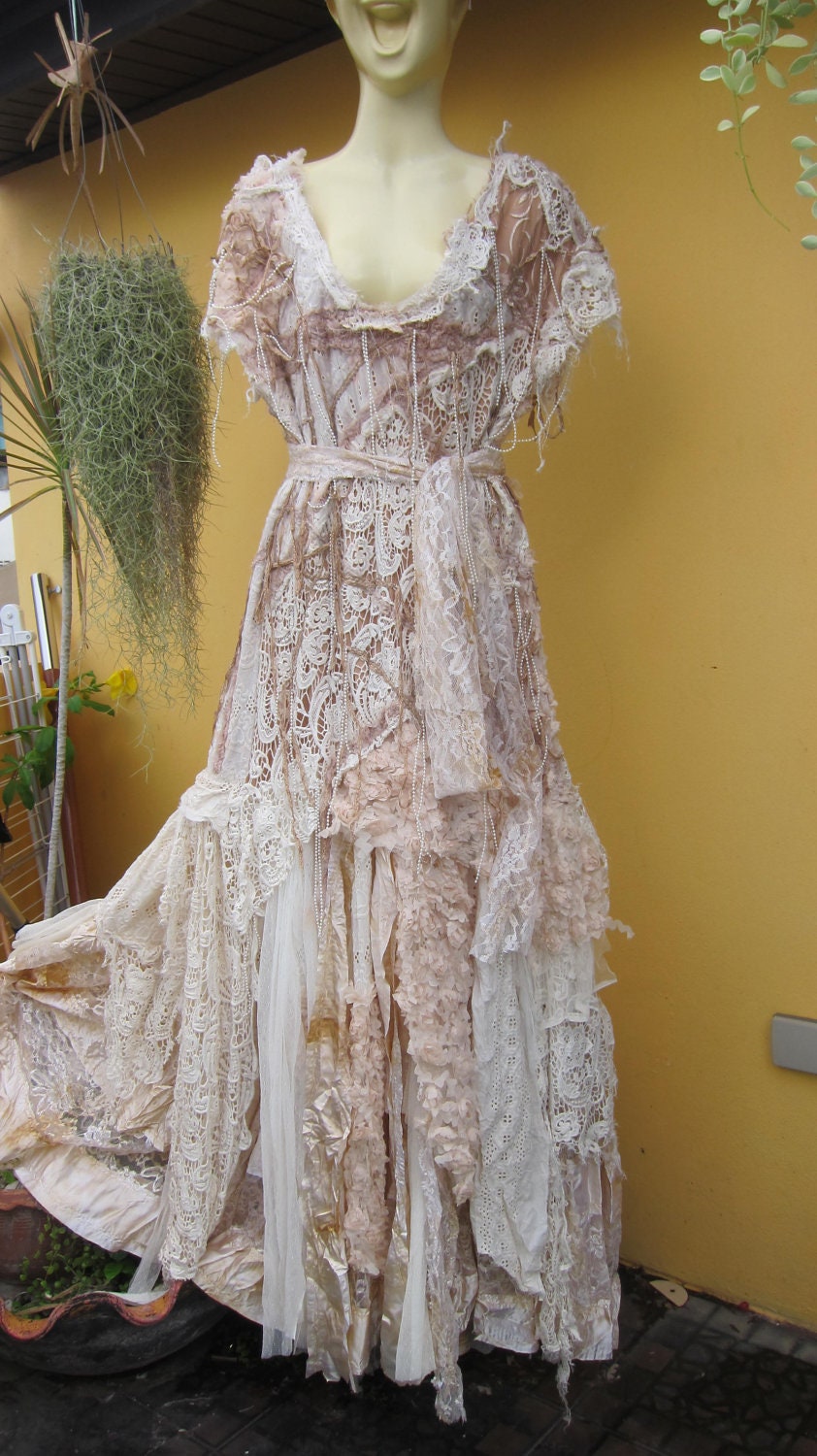 RESERVED...vintage inspired shabby bohemian gypsy dress ..