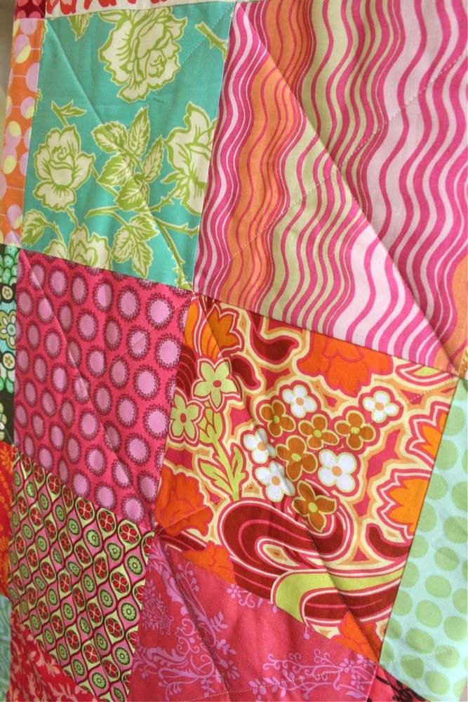 Baby Quilt - Sunny Summer - Blanket for Baby Girl in Pink, Turquoise, Orange, Yellow, Green