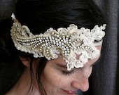 bridal headpiece, rhinestones, lace headband -Style 101- made to order
