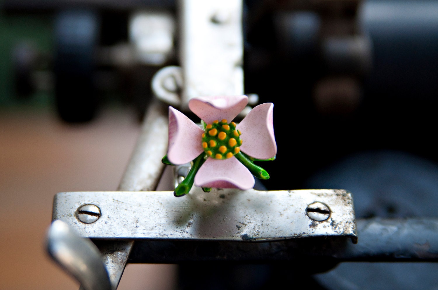 Upcycled Adjustable Pink Flower Ring