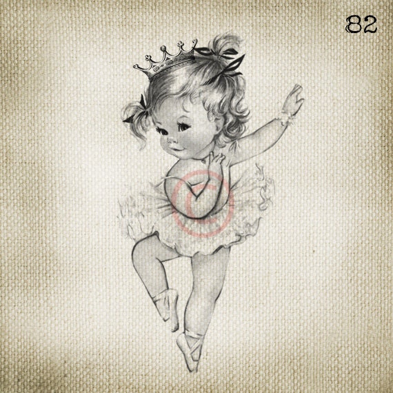 Vintage Baby Girl Princess Ballerina LARGE Digital Vintage Image Download Sheet Transfer To Totes Pillows Tea Towels T-Shirts
