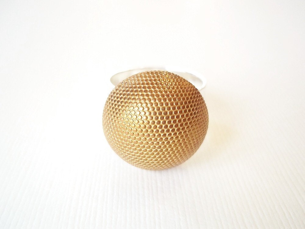 Cocktail Ring. Gold Recycled Vintage Button on Wide Hammered Silver Band. Statement Jewelry