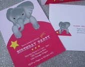 Circus Elephant Birthday Invitation - Pink / Set of 10