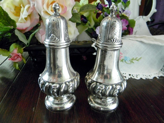Silver Plated Salt and Pepper Shakers - c1900s Weidlich Brothers Manufacturing Co - Weighted 8227