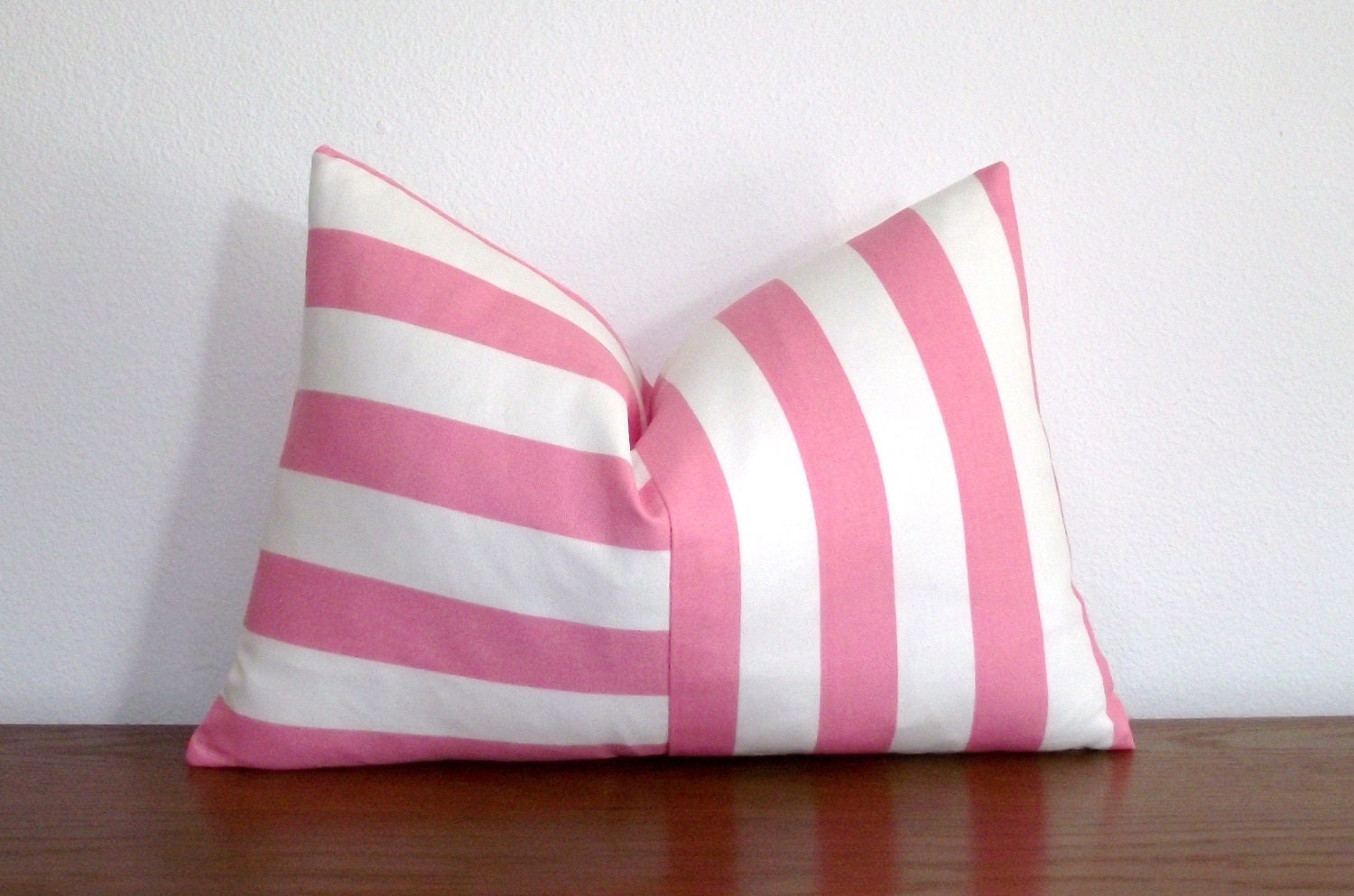 Pink Stripes Decorative Pillow Cover- Pink and White- Stripes- 12x18" Lumbar