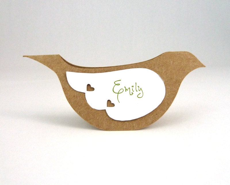 Bird Place Cards / Escort Cards - Rustic Country Kraft Paper Dove Table Tents - 20 Unique Blank Wedding Name Cards with removable wings