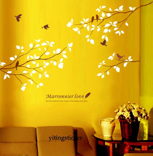 vinyl wall decal-tree branch with birds-modern decor wall sticker art graphic