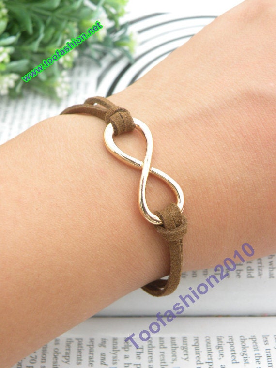 SALE Pretty retro gold karma infinity with brown leather hand chain bracelet pendant jewelry punk style