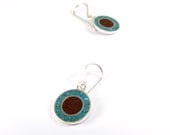 Sterling Silver Earrings - Turquoise and Chocolate -   Fun and Modern Design