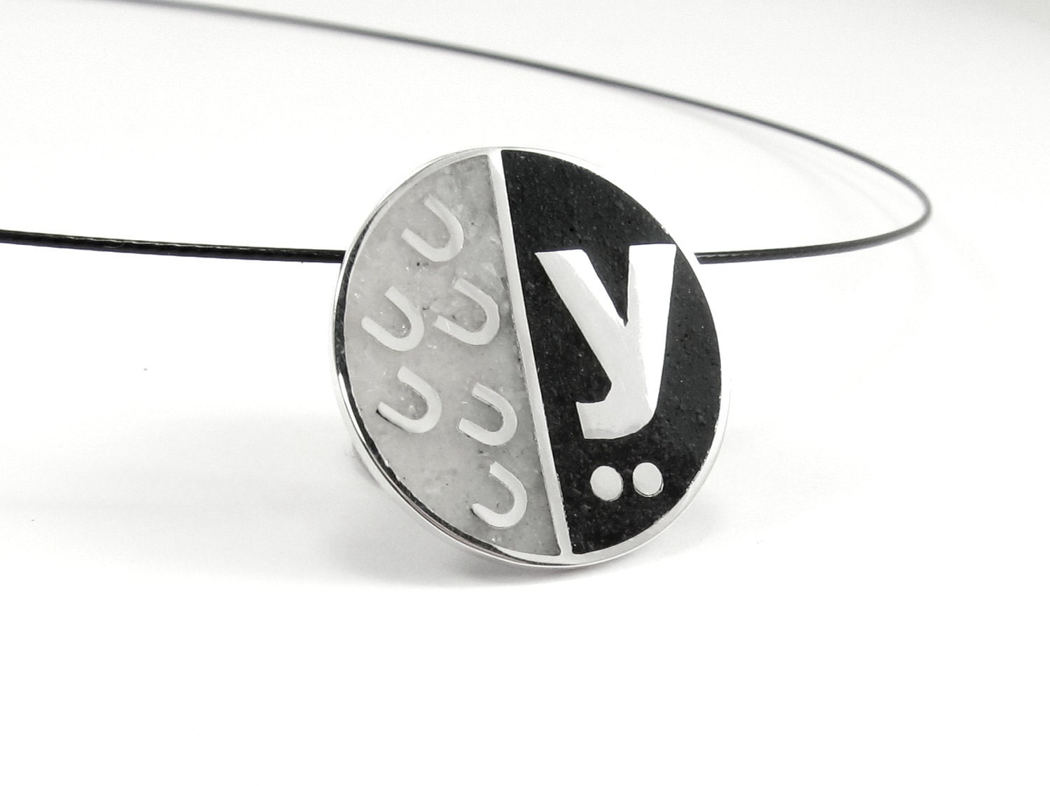 Personalized Necklace - Initial  - Sterling Silver Pendant - Black and White - Made to Order -  Fun Playful Unique Design