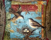 Shabby Chic and High Fashion Throw Pillow with Bird Motif French Market Design Handmade