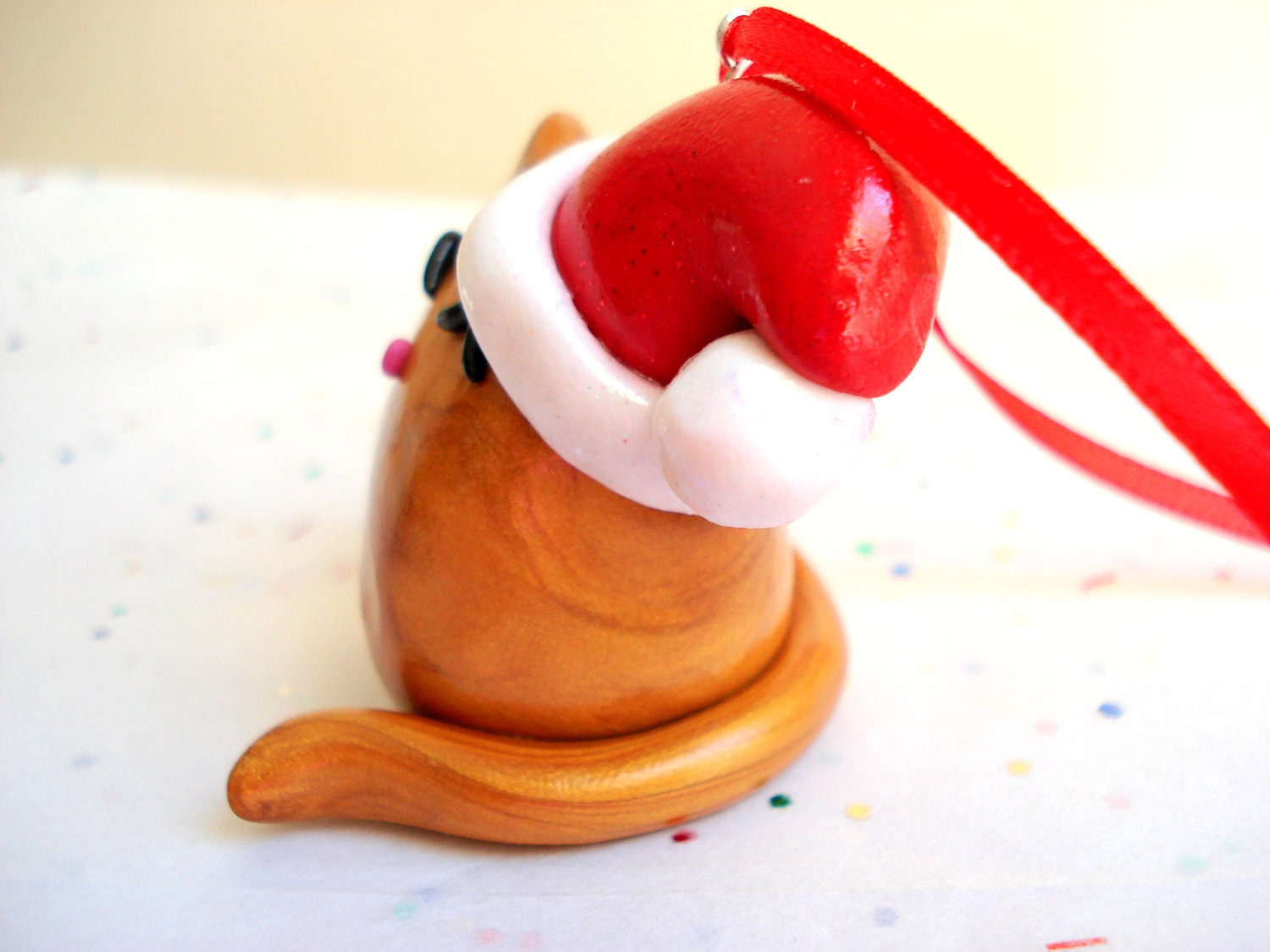 Orange Cat Ornament, Polymer Clay Orange Fat Cat Christmas Ornament