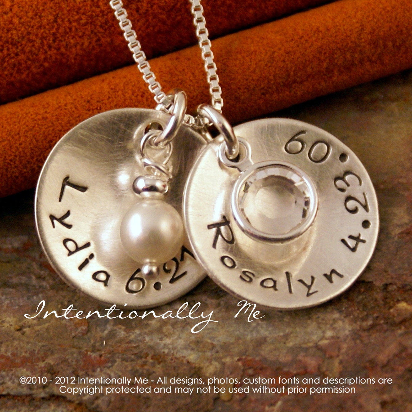 Hand Stamped Mommy Necklace- Personalized Jewelry - Sterling Silver Necklace - Domed Name Tag Duet with Birthstones (two cups with dates)