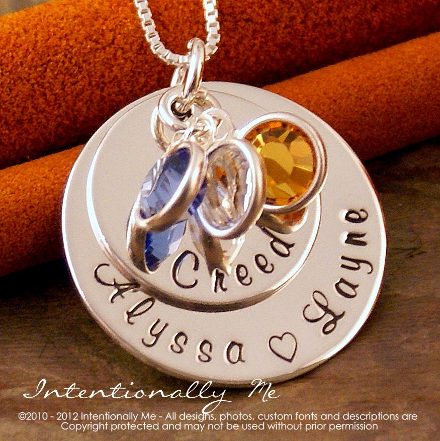 Hand Stamped Mommy Necklace- Sterling Silver Personalized Jewelry - My Family Medium Stack