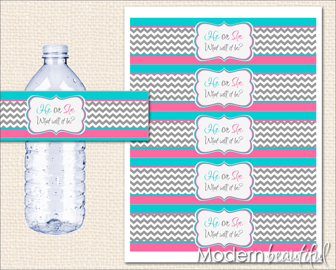 INSTANT DOWNLOAD Pink and Blue Gender Reveal Water Bottle Labels Printable Il_170x135