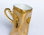 Gold porcelain cup - ceramic mug for coffee or tea, luxurious handmade gift