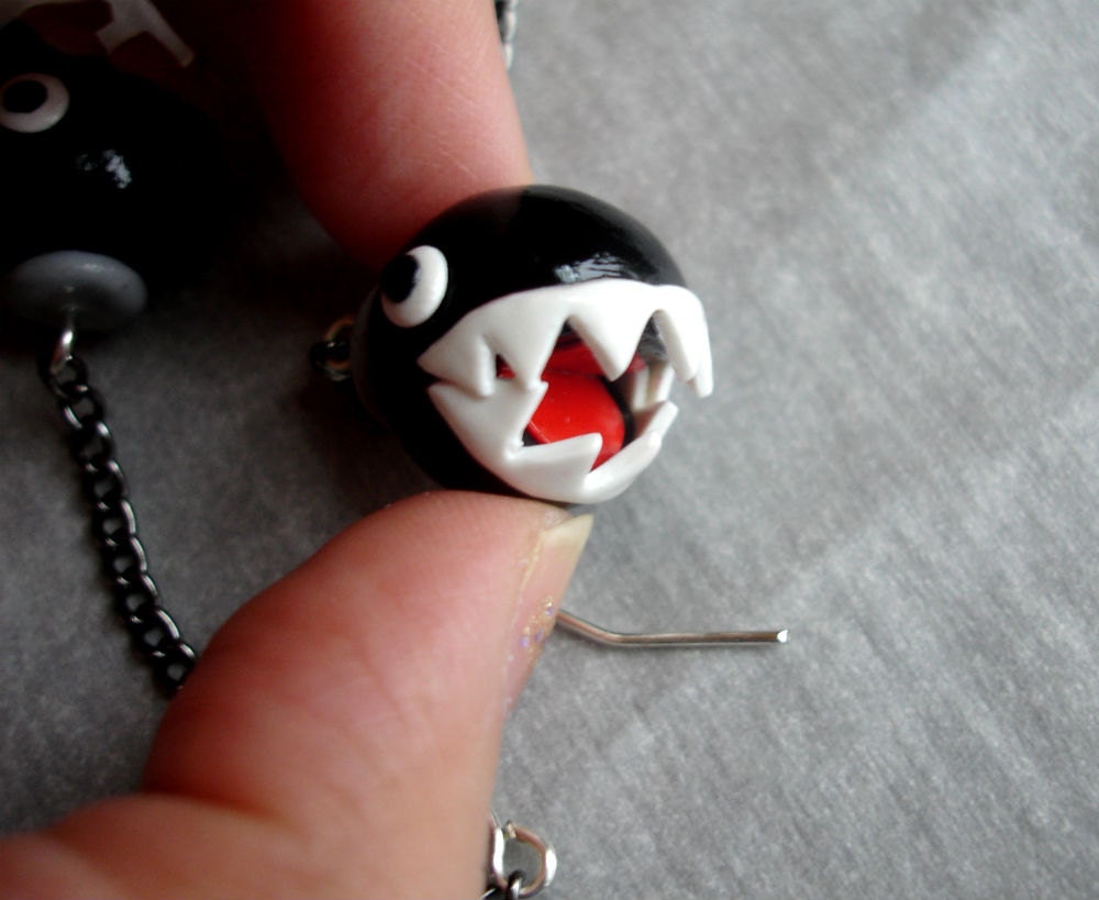 GUO GUO'S- Handmade polymer clay Super Mario Chain Chomp Earrings,  made to order