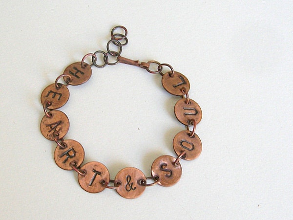 Heart & Soul - Stamped Copper Disc Bracelet