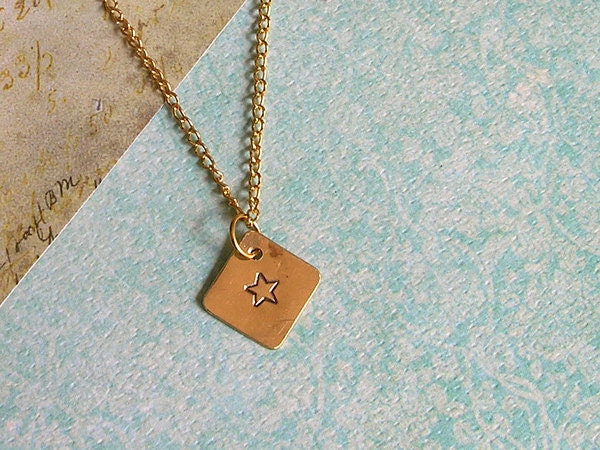 Star Stamped Brass Diamond Charm Necklace
