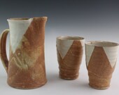 Pitcher and Two Tumblers Orange and White Handmade Pottery- Lemonade Set