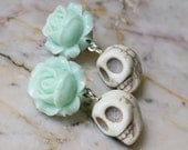 Day of the Dead Dia de los Muertos Frida Kahlo Romantic Mint Rose Turquoise Sugar Skull Kawaii Dangle Hypoallergenic Stud Post Earrings
