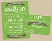 Printable Wedding Invite and RSVP Invitation Set - Green Typographic Poster Style - Banner