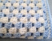 Crochet granny square blanket baby blue and white baby boy afghan stroller crib handmade
