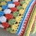 Crochet baby blanket granny square afghan blue green white orange yellow crib stroller handmade baby boy girl