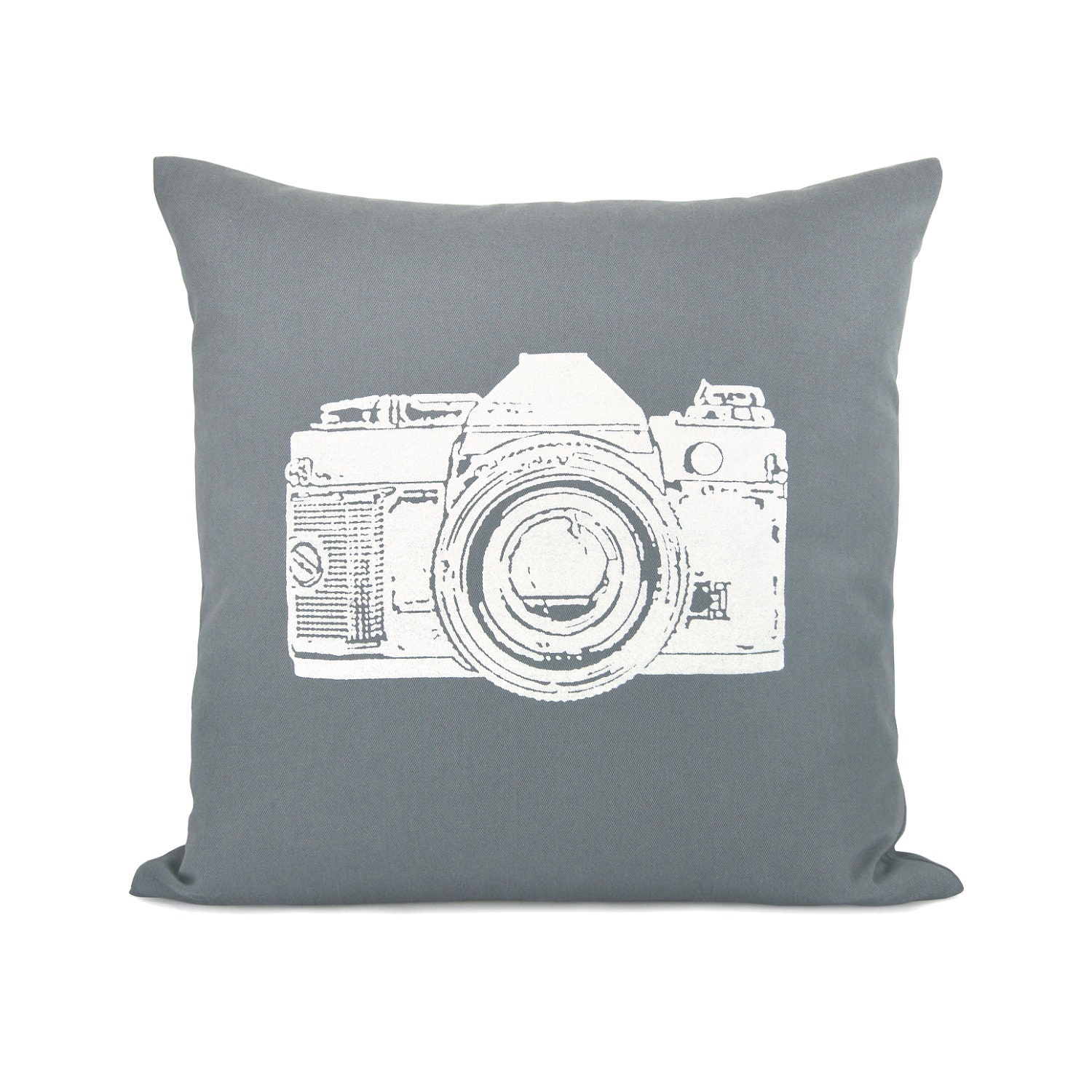 Old camera pillow cover in grey and white - 16x16 accent pillow cover, Decorative throw pillow cover, Industrial home decor