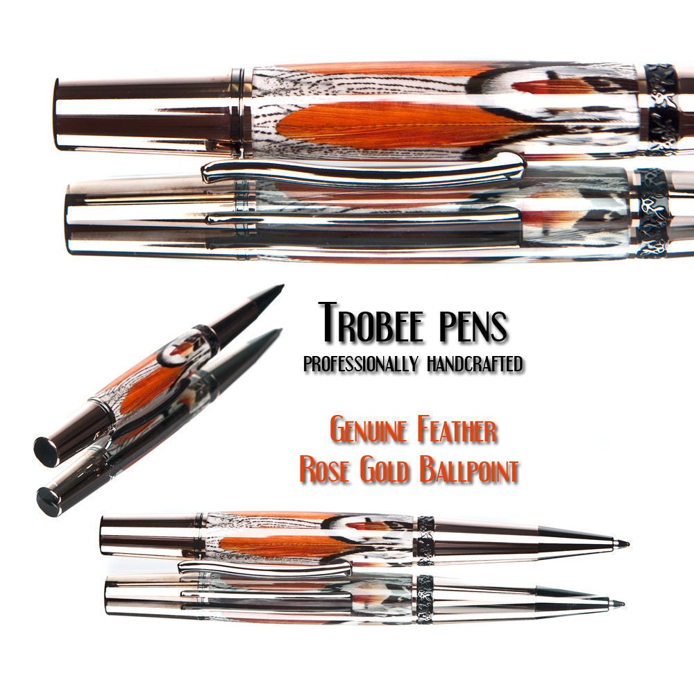 Beautiful feather ballpoint writing pen Finished by Mike Trobee to a high end ballpoint handcrafted pen