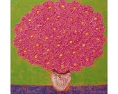 57% OFF....Pink Impasto Flower Painting...Heavy texture...LARGE 30x30 Square Flower Art...Pink Flowers in White Vase