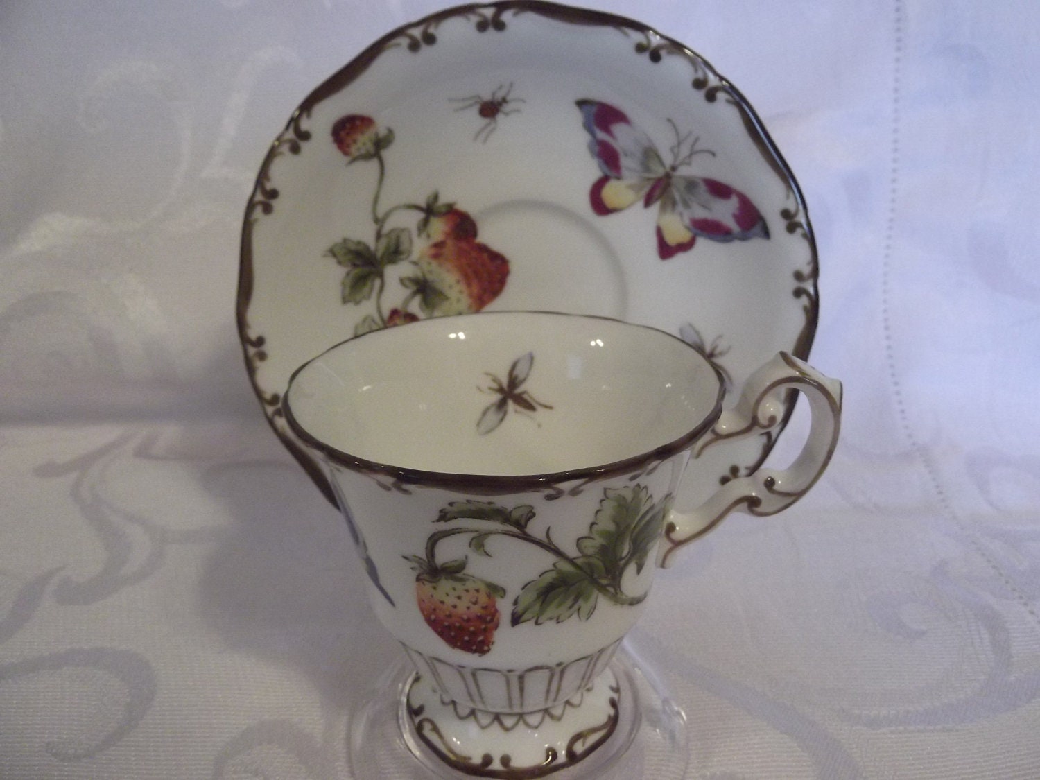 Coalport cup and saucer with insects and fruit- circa 1940-1950's-  DR