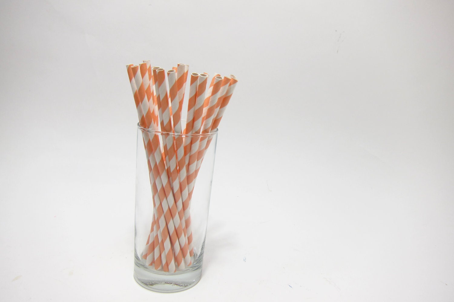 25 Peach coral Orange striped Paper Straws, AND Digital DIY straw tags (your color choice) Party Striped Straws
