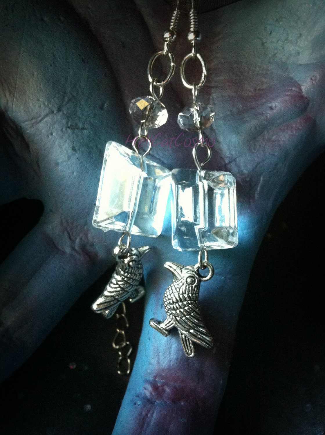 Crystal clear Raven dangle earrings