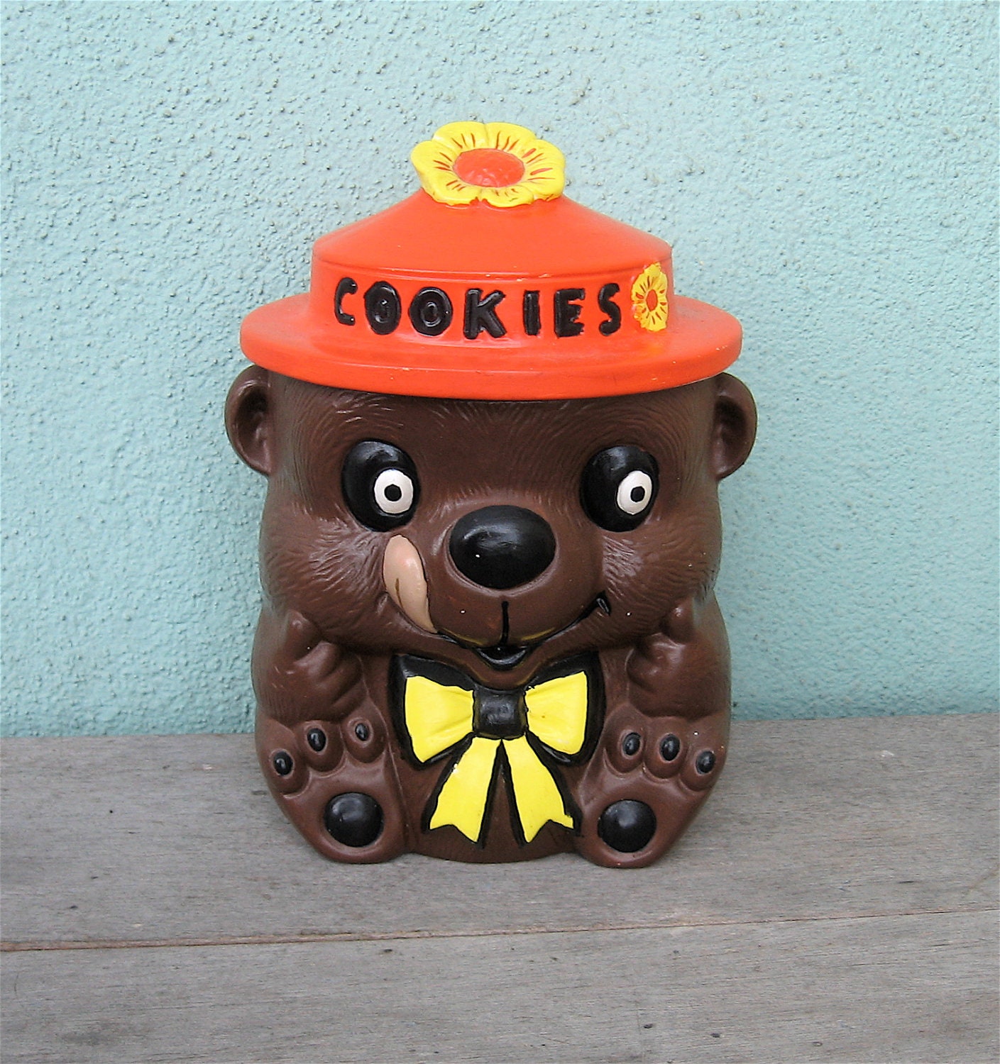 Vintage Panda Bear Cookie Jar with Orange Hat