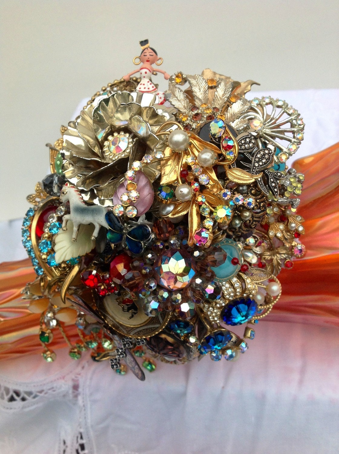 vintage spanish themed bridal posy bouquet wedding bridal heirloom custom made bespoke bouquet