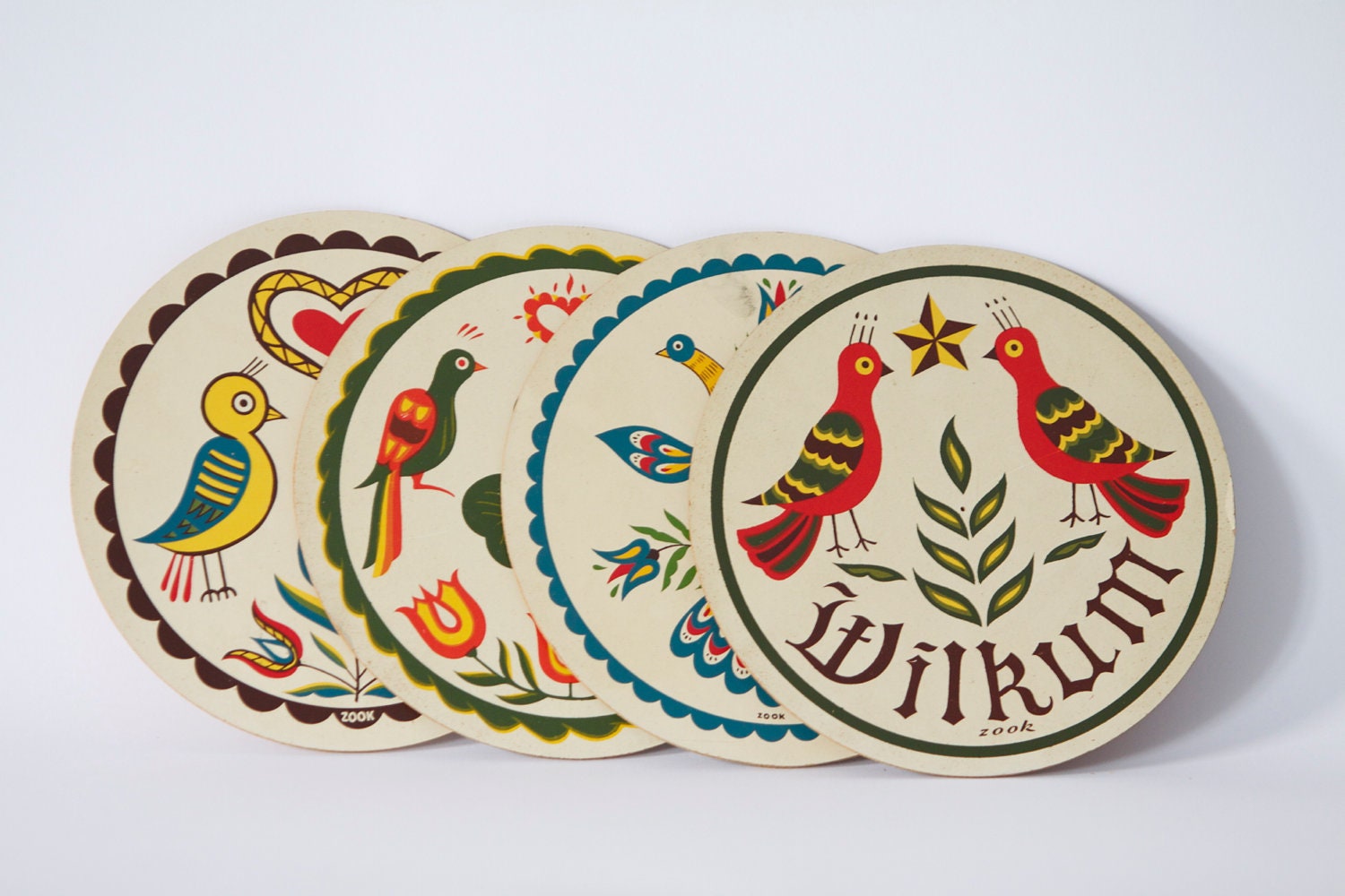 Set of (4) Vintage Mid Century Original Zook Folk Wall Art Hex Signs