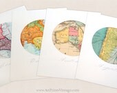 4 Personalized Map Art Wall Decor Prints - Circle Custom Map Decor Great for Wedding Anniversary Gift