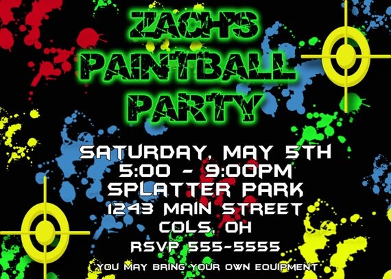 Paintball party birthday invitation many colors ...DIY you print custom photo card by delightfulprints Il_570xn