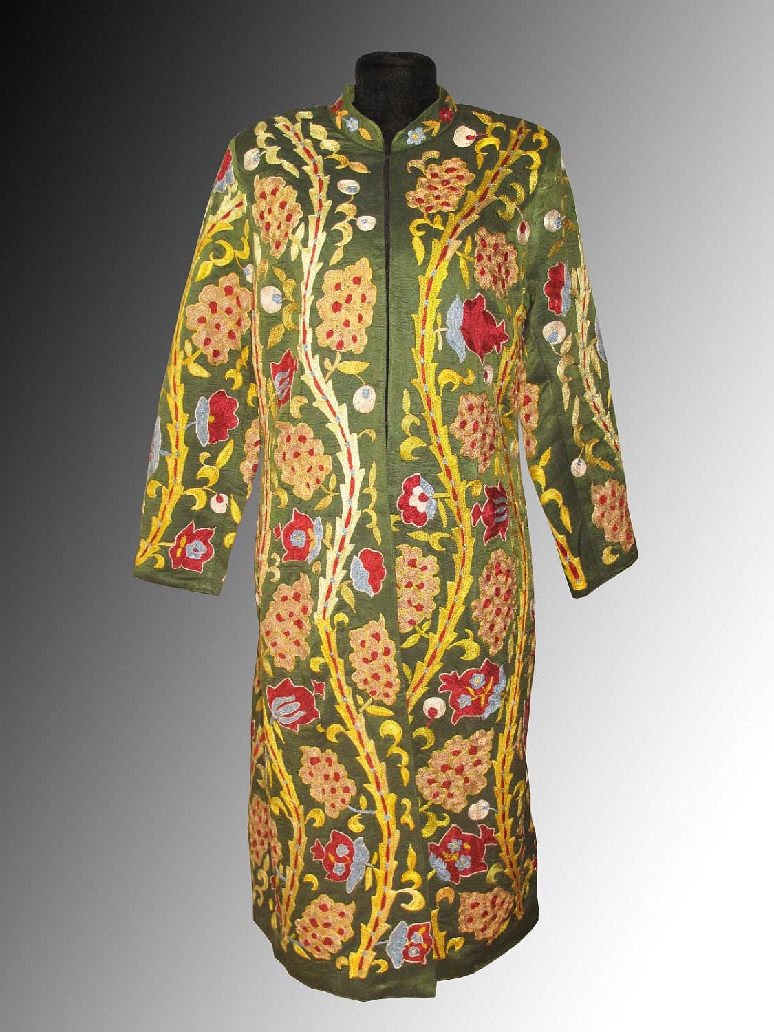 SALE Uzbek national traditional clothes silk embroidered chapan robe ethnic dress