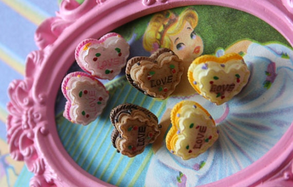 Kawaii Love Cake Stud Earrings - Choose your color - Strawberry, Lemon, or Chocolate