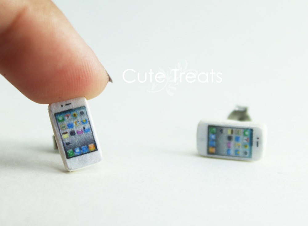 Iphone Stud Earrings (White)