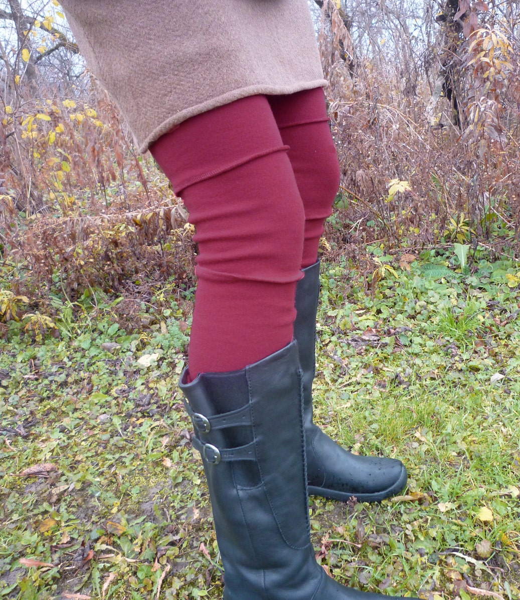 Organic Clothing - Leg Warmers - Organic Merino Wool - Shown in Wine - Made to Order
